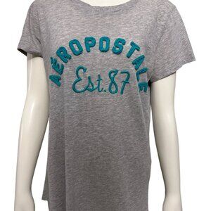 Aeropostale Est 87 Gray Short Sleeve T Shirt Teal Logo Size XLarge